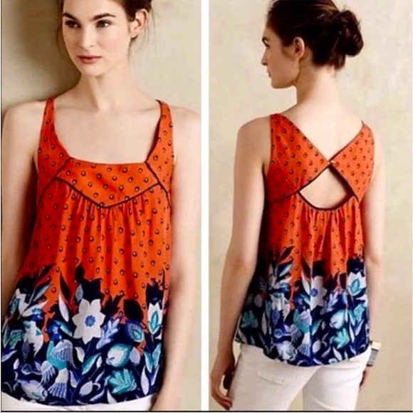Maeve Tops - Maeve Anthropologie Flowy Cut Out Back Orange Boho Floral Top sz Small